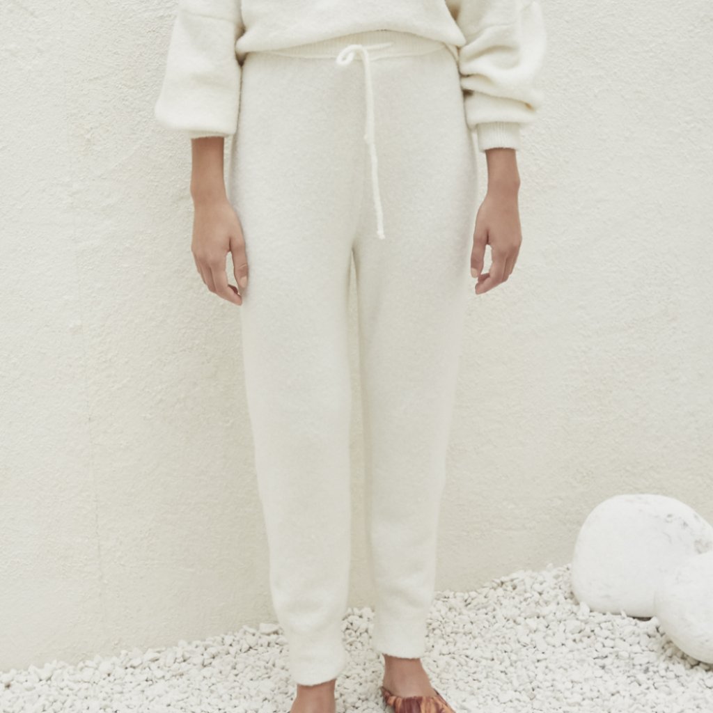 Nanushka Coba White Felt Knit Jogger Pants